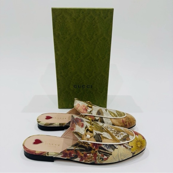 GUCCI Princetown GG Supreme H2O Floral Mules Slides Slipper Size 40.5 Beige NEW - Picture 2 of 16